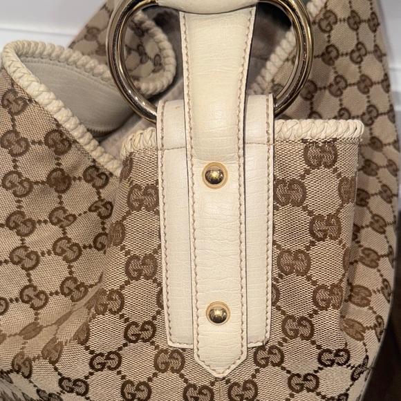 Gucci Tan ivory GG canvas Monogram horsebit large hobo bag with gold hardware - Picture 11 of 16